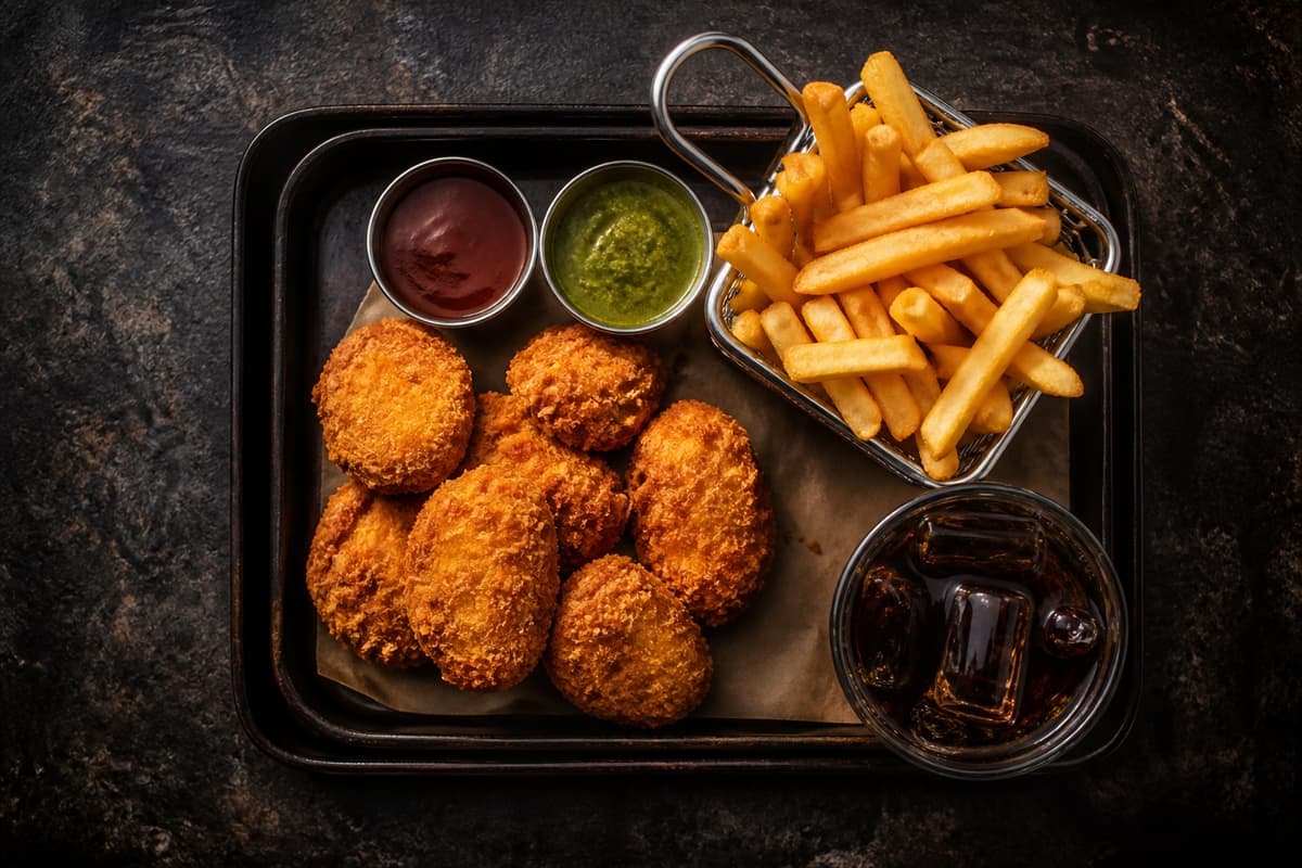 Combo tray with snacks and a drink, combo placeholder